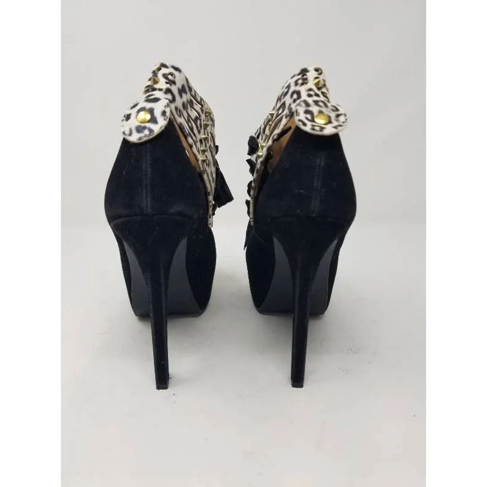 Ermax Womens Stiletto Heels Black Animal Print‎ 8